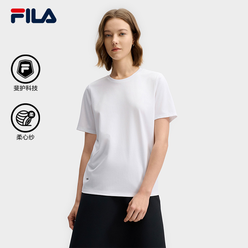 柔心纱|FILA斐乐官方女子针织短袖衫2025春季新款休闲简约圆领T恤