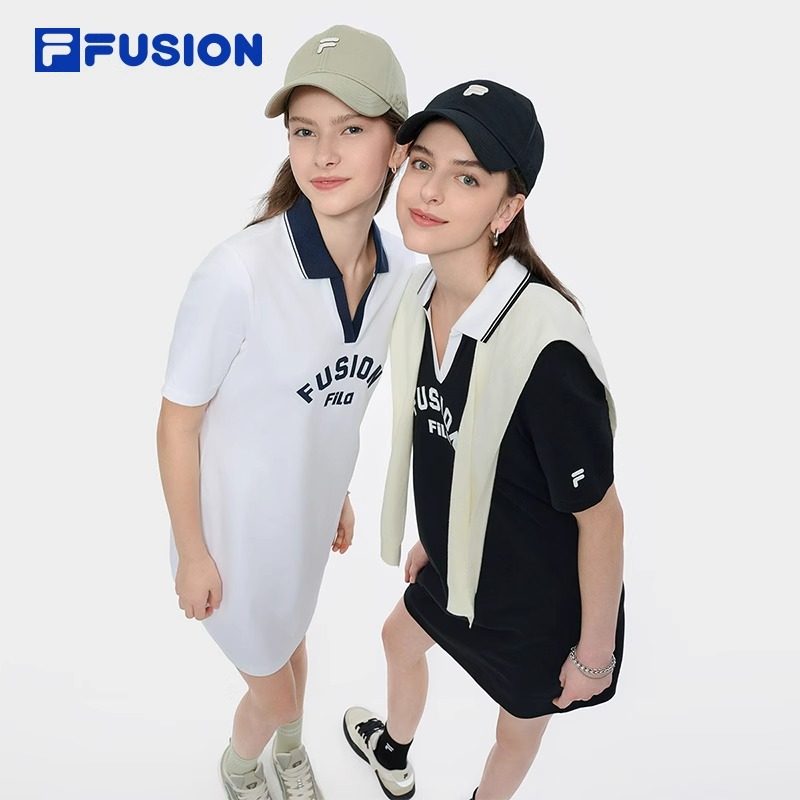 FILA FUSION斐乐潮牌女子针织连衣裙2025夏新款休闲V领短袖连身裙,运动服/休闲服装,运动连衣裙,淘宝优惠券,粉丝福利购,淘宝优惠卷