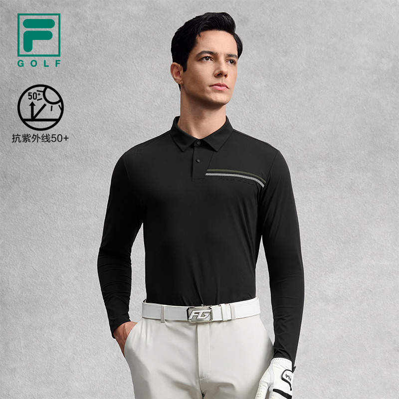 FILA 斐乐官方男子针织长袖POLO衫2025冬新款高尔夫运动防晒上衣