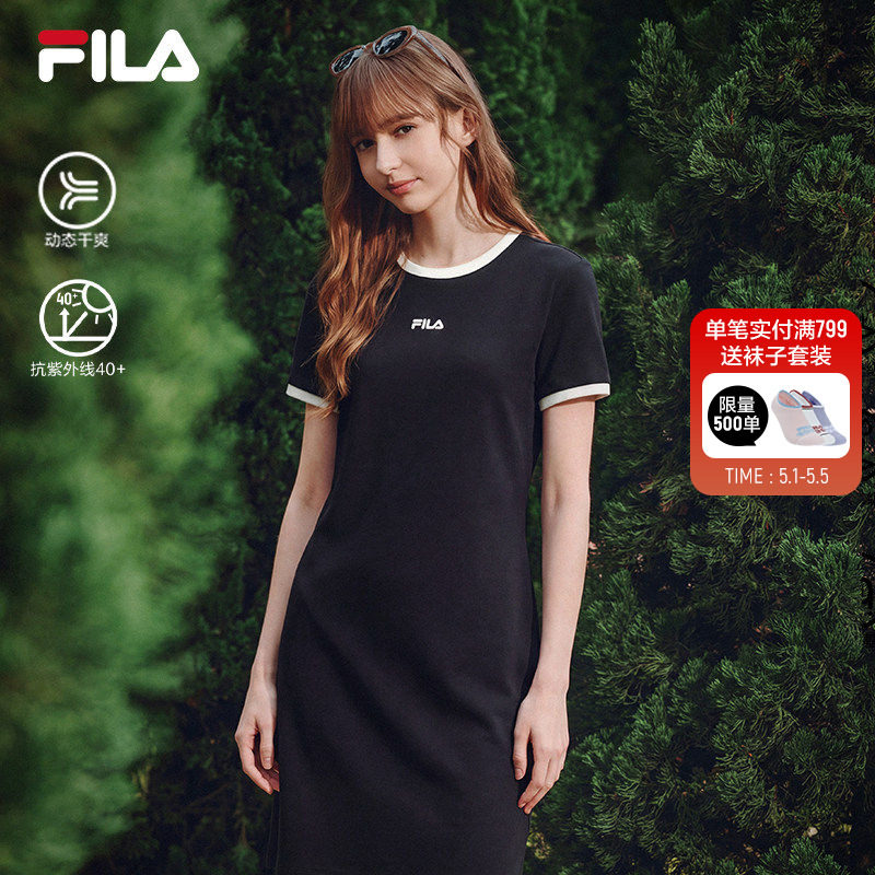 FILA 斐乐官方女子连衣裙2026夏季新款时尚休闲防晒运动修身T恤裙
