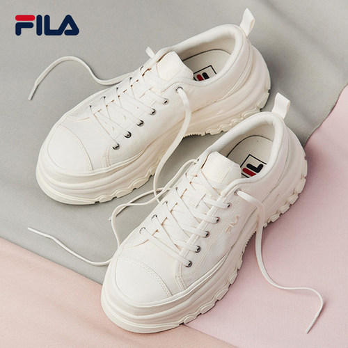 FILA斐乐女帆布鞋小白鞋厚底