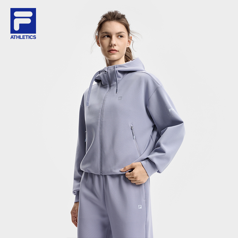 FILA 斐乐官方女士针织连帽外套2025冬新款健身运动简约宽松上衣