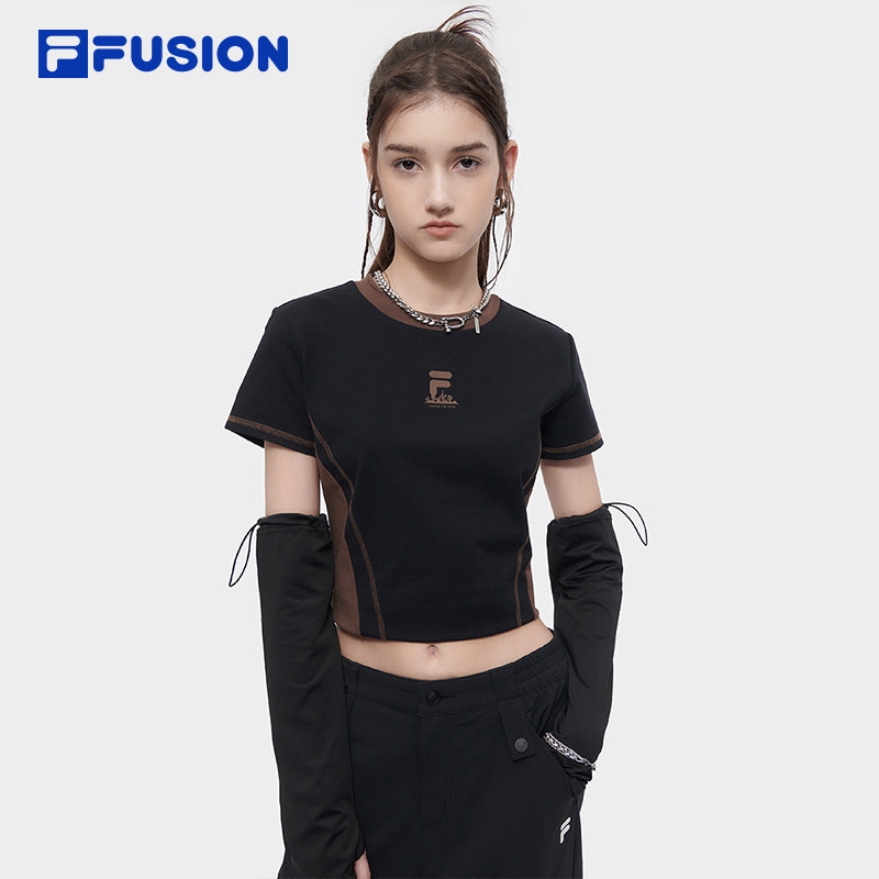 FILA FUSION斐乐潮牌女子针织短袖衫夏季新款拼色短款辣妹T恤,运动服/休闲服装,运动T恤,淘宝优惠券,粉丝福利购,淘宝优惠卷