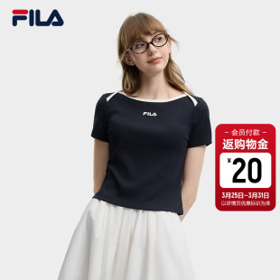 斐乐官方女子针织短袖 休闲简约显瘦修身 衫 新款 白T恤 2026夏季 FILA