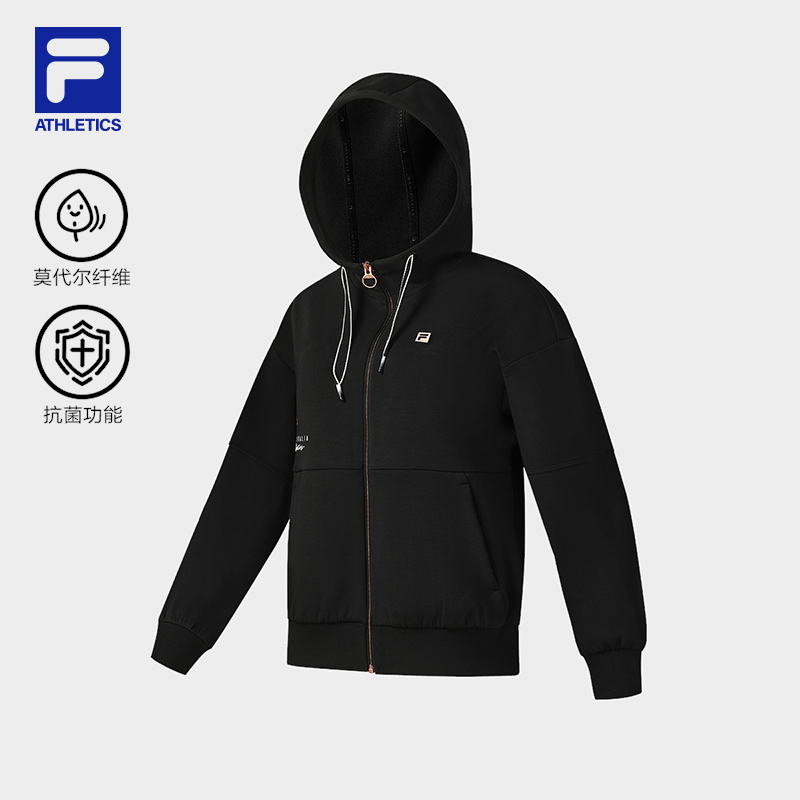 FILA 斐乐官方女士针织连帽外套2025秋新款健身运动简约宽松上衣