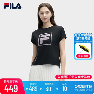 新款 时尚 T恤 休闲纯棉蝙蝠袖 斐乐官方女子针织短袖 衫 FILA 2024夏季