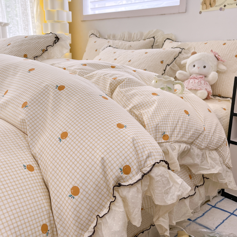 波点三件套纯棉带花边韩式