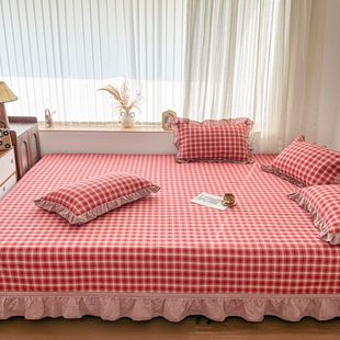 2026新款大尺寸全棉色织花边款榻榻米四件套防滑夹棉农村大炕盖