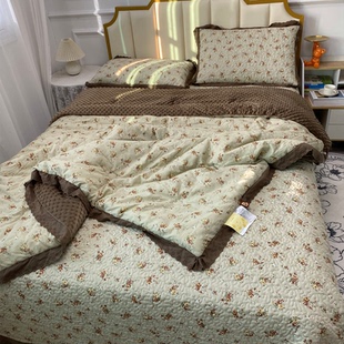 2025新款韩版纯棉豆豆被高温砂洗床盖四件套同款全棉被套