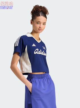阿迪达斯女子2026夏新款足球风撞色拼接休闲翻领短袖POLO衫KT2785