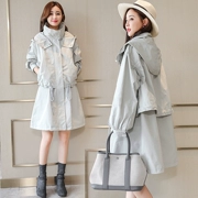 Áo khoác phao nữ dài châu Âu dài 2019 mùa xuân và mùa thu mới đứng lên váy xòe rộng - Trench Coat