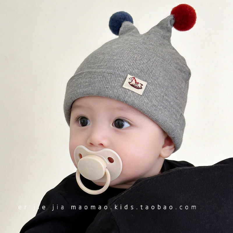 婴儿帽子春夏薄款可爱超萌球球护囟门男女宝宝0-6月套头纯棉胎帽