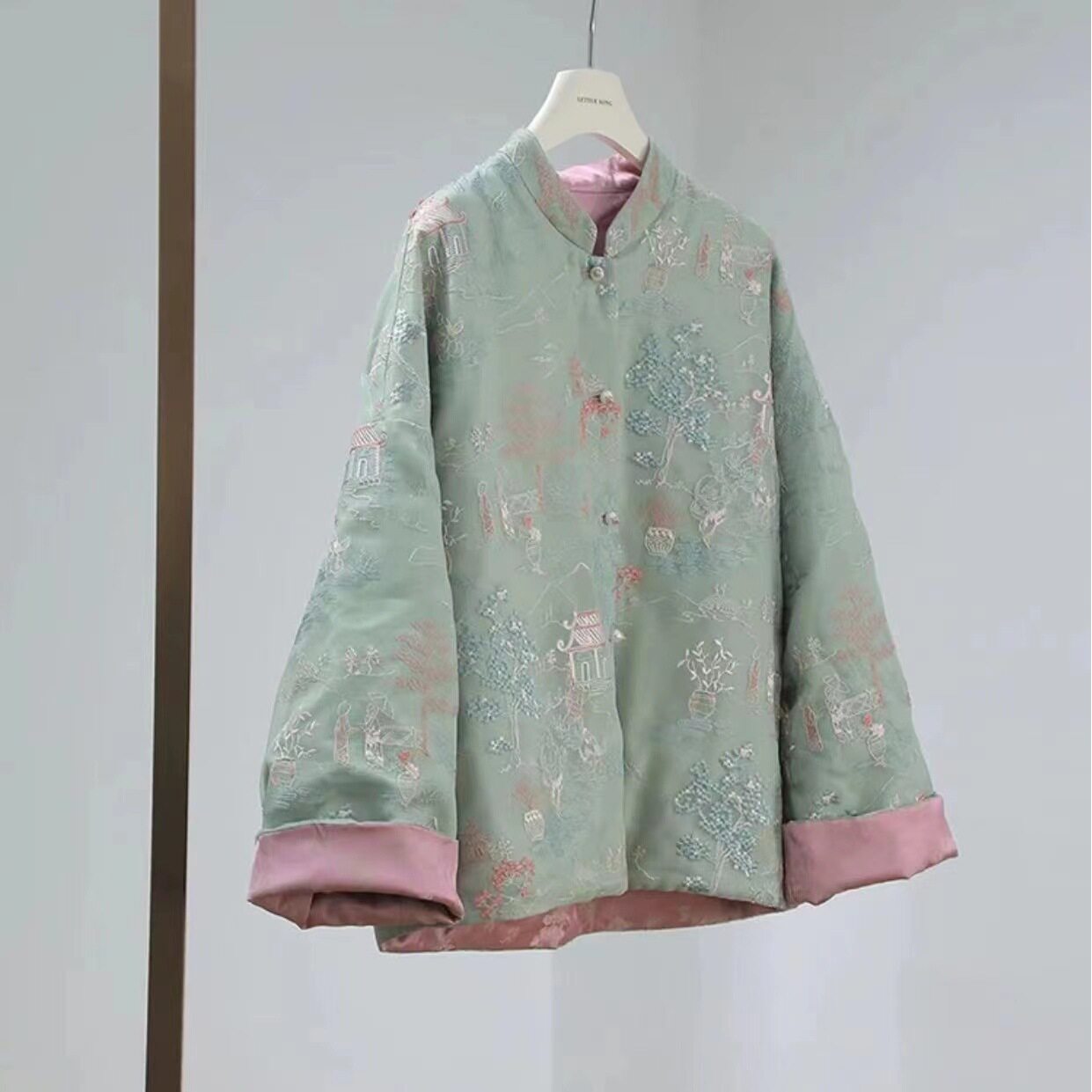亭台楼阁新中式外套女士轻国风绣花双面双穿立领唐装高档长袖春装