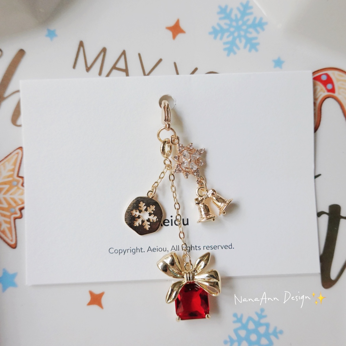 日本进口植绒圣诞老人雪花铃铛多功能组合链条挂件拉链扣 14K包金