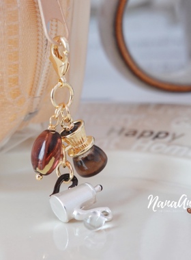 原创日系食玩滴滤咖啡壶保色拉链扣捷克珠小众提溜手机手账本挂件