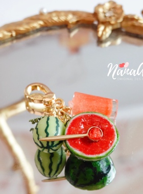 限量原创精致粘土夏日仿真西瓜18k重工保色拉链扣吊坠手帐本挂件