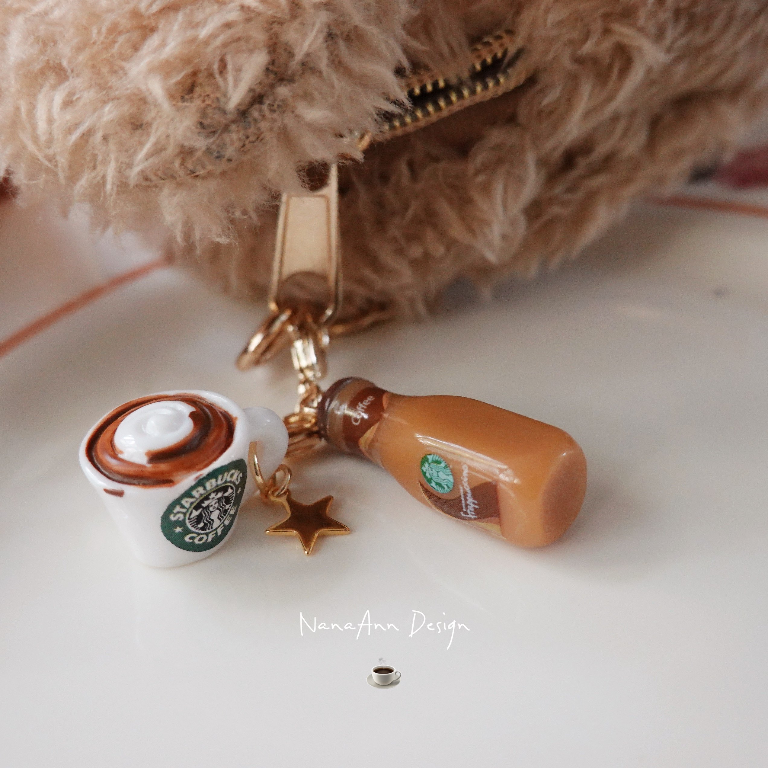 原创日系仿真食玩拉链扣咖啡星冰乐杯子翻包小挂件秋冬暖色系吊坠