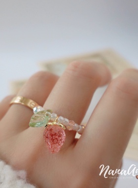 草莓戒指甜美清新捷克水晶珠指环