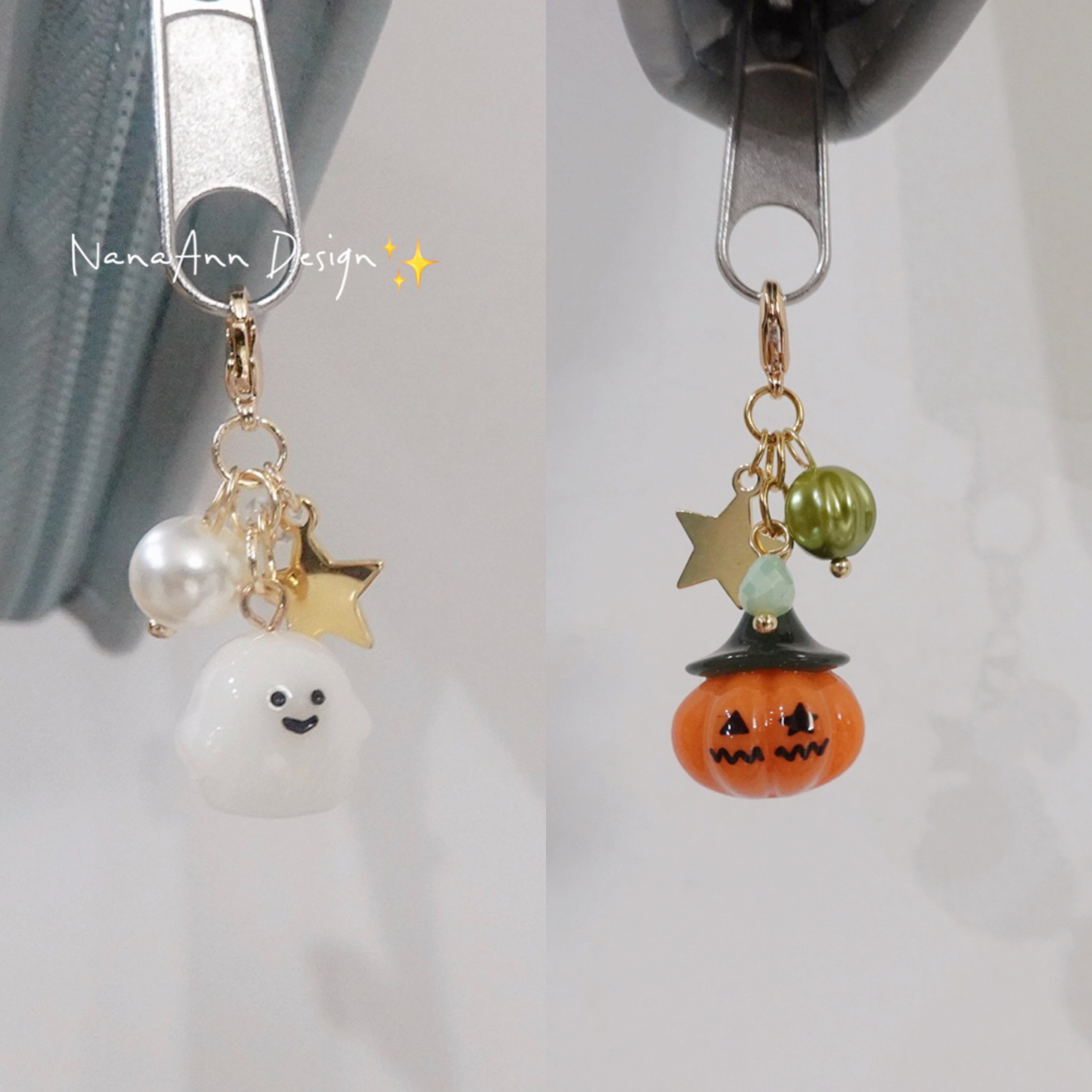 万圣节可爱小幽灵 日本进口材质手作翻包挂件手帐拉链扣 耳环耳夹