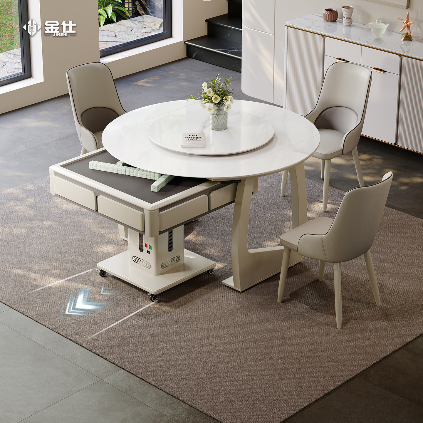 26新款实木麻将桌餐桌两用一体家用全自动多功能圆形饭桌带冷暖风