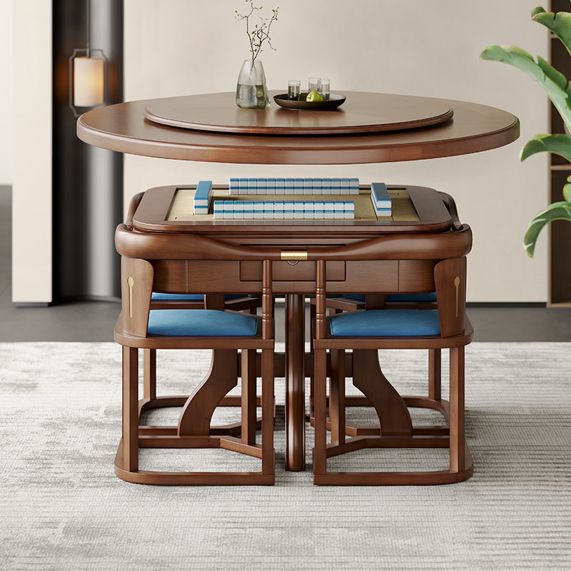 实木可收纳方圆餐桌麻将桌一体图片