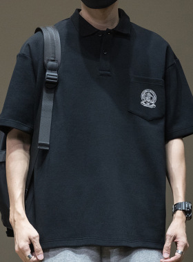 300g空气层美式重磅口袋t恤男宽松大码夏季Polo衫短袖男士衬衣潮
