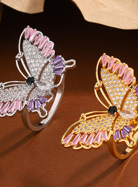 跨境新款欧美气质时尚蝴蝶戒指 开口个性潮流高级感网红饰品戒指