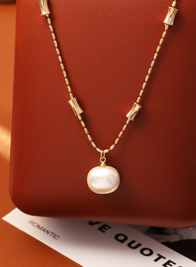 创意方糖施家珍珠竹节项链节节高时尚高级感气质锁骨链名媛风颈链