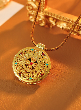 古法镂空花丝珐琅八宝罗盘吊坠编绳项链女新中式高级感批发代发