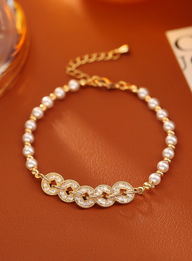 爆款五帝钱锆石珍珠手链高级感时尚招财钱串子手饰流行民族风手串