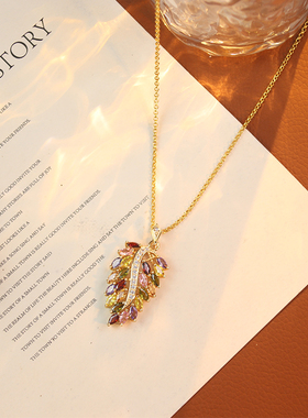 水晶项链女潮高级感超闪奢华简约彩色锆石短款锁骨链吊坠闺蜜饰品