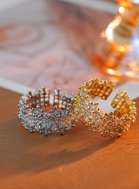 花朵小众设计戒指女 冷淡风镶嵌镂空时尚锆石食指戒高级感 A10254