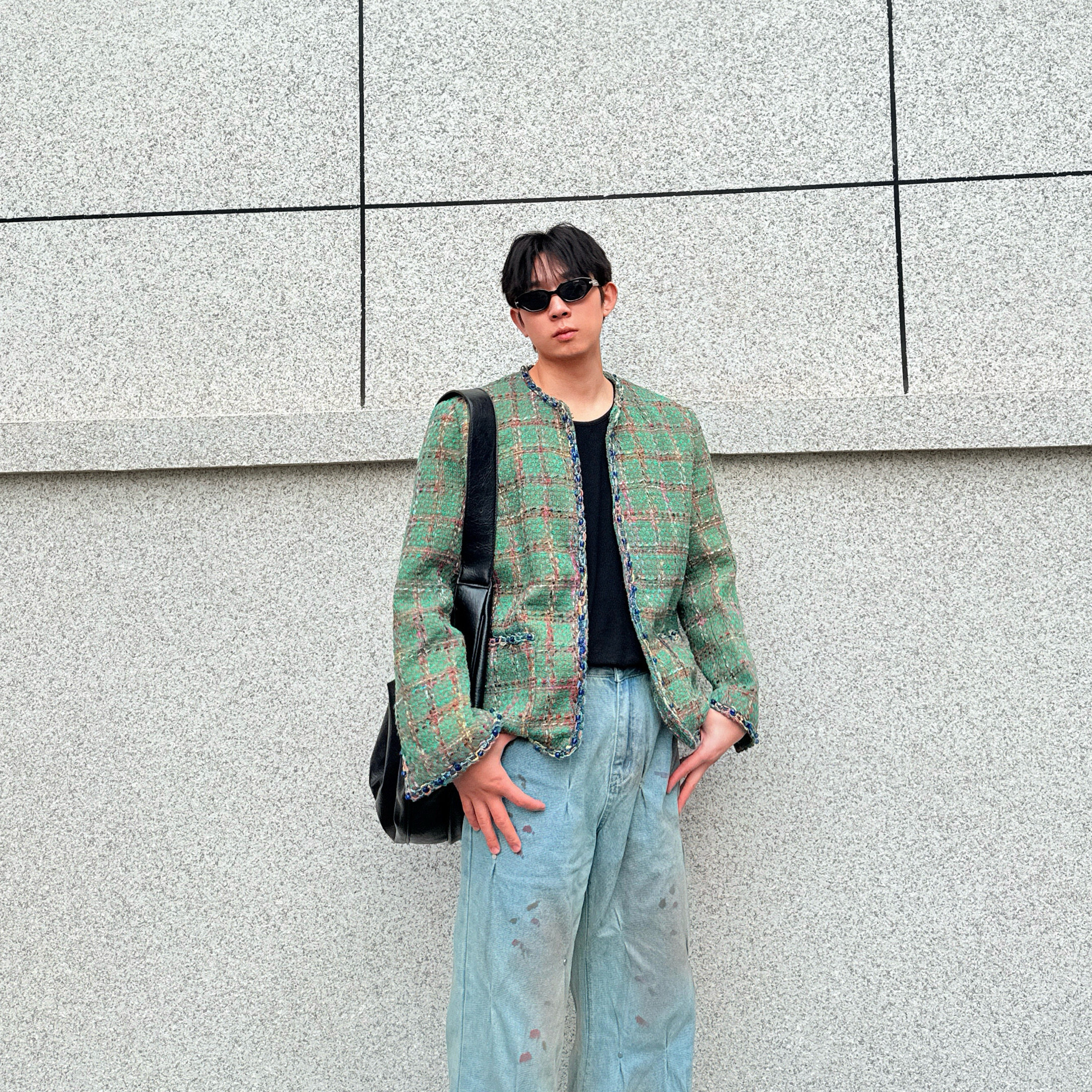 IDDB  权志龙同款高级复古编织格子小香风外套男士春秋季上衣穿搭