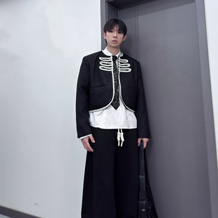 IDDB 2026春季轻奢宫廷风无领编织夹克男 垫肩短款小香风外套高级