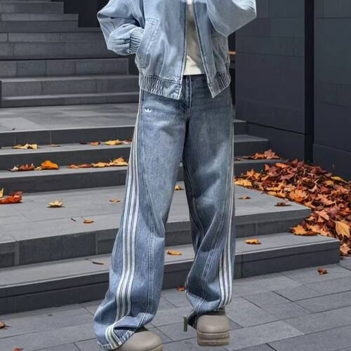 中高腰运动休闲牛仔裤直筒长裤潮