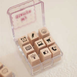 lovedoki木质迷你手帐印章日常表情天气树木打卡记录积分卡通款