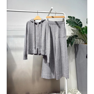 MM麦檬2025冬季新灰色慵懒连帽羊绒衫针织衫开衫女5FA13S701