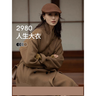 MM麦檬商场同款25秋冬2980羊驼毛双面毛呢大衣外套女599A270681