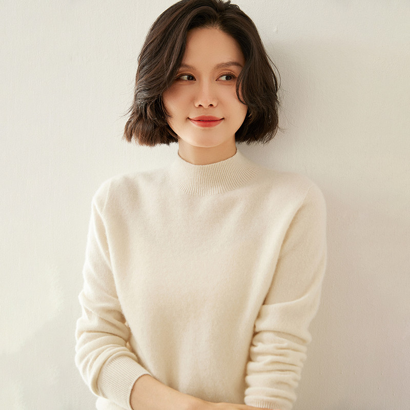 100%山羊绒一线成衣羊绒衫女半高领长袖毛衣针织打底衫约200g