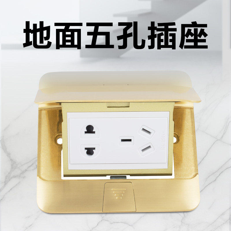 TCL罗格朗普通全铜五孔地脚插纯铜防水普通5五孔地插座家用轻薄型