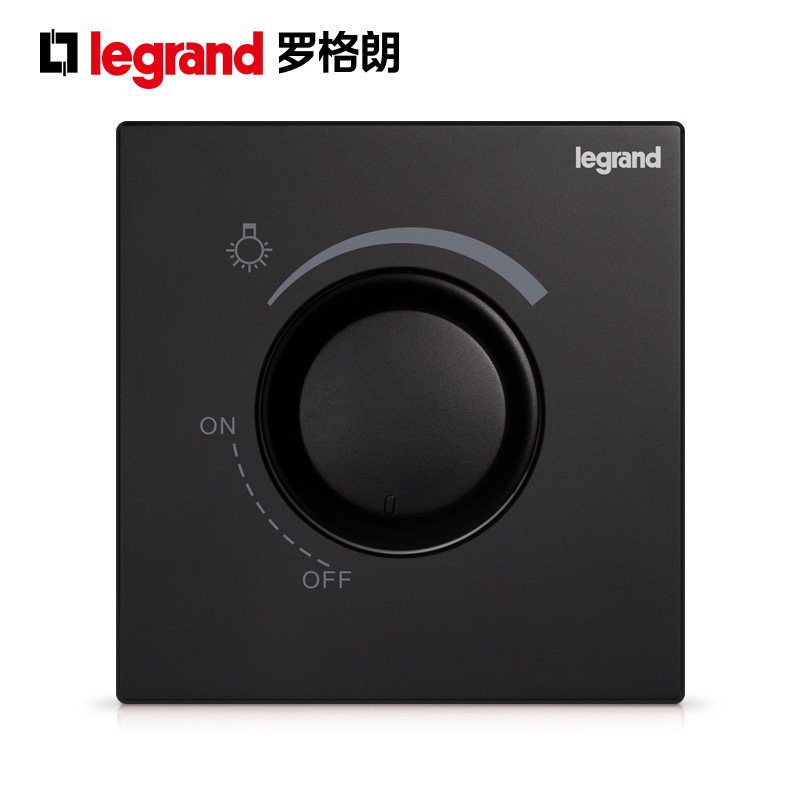 tcl罗格朗调光开关500W逸景碳素黑旋钮式无极调光器调光面板86型