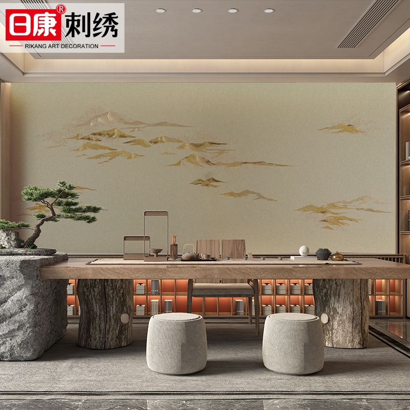 定制书房壁布日康山水独绣新中式