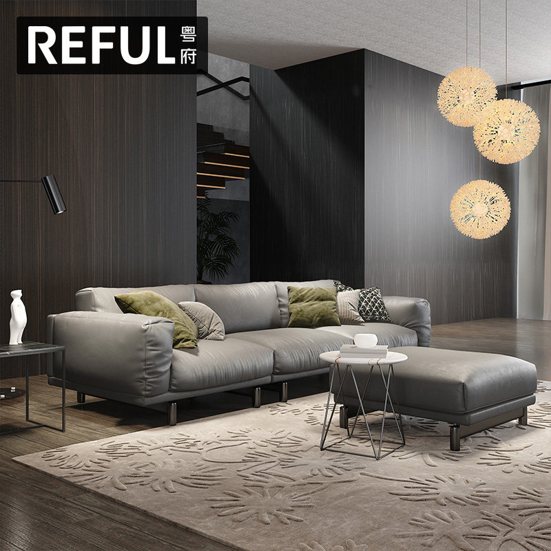 意式轻奢真皮转角沙发北欧现代极简时尚设计师样板房皮质三人沙发