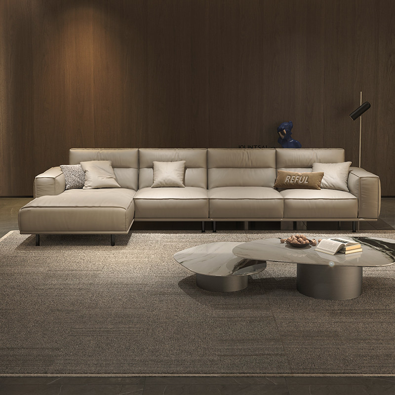 新款现代简约真皮沙发客厅贵妃转角高靠背悬浮皮沙发意式极简灰色