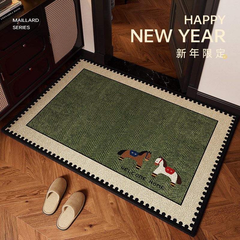 入户门地垫圈绒2026新款家用中古风复古绿色高级耐脏防滑蹭土脚垫,居家布艺,入户地垫,淘宝优惠券,粉丝福利购,淘宝优惠卷