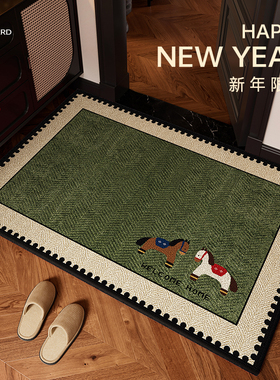 入户门地垫圈绒2026新款家用中古风复古绿色高级耐脏防滑蹭土脚垫