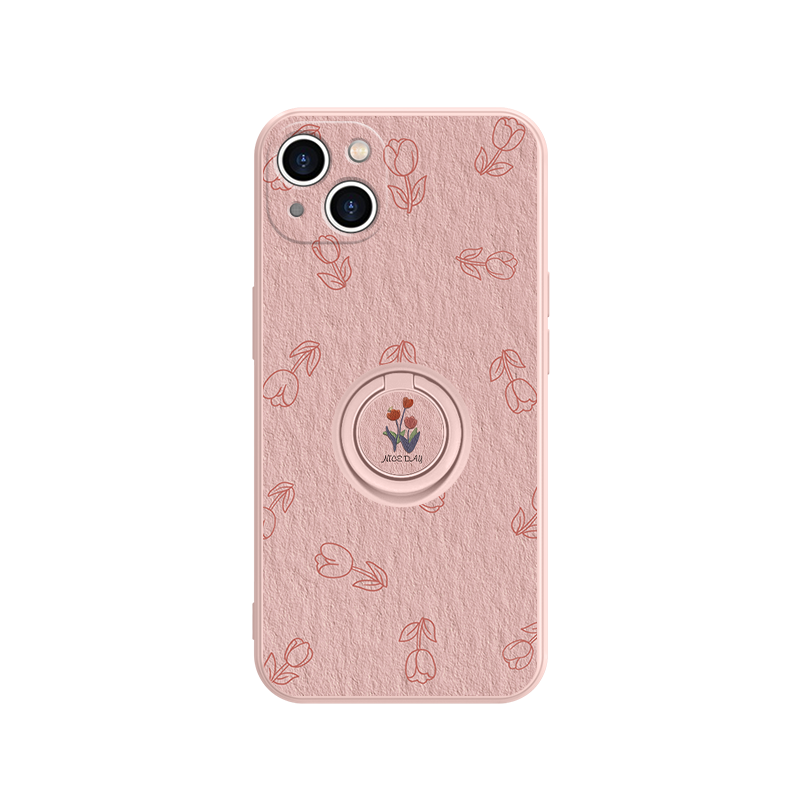 适用苹果16郁金香手机壳小清新iPhone14plus少女15promax指环扣13立体支架12mini/11高级感xsmax粉色8p7全包