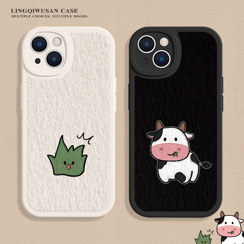 适用苹果iPhone小羊皮情侣奶牛