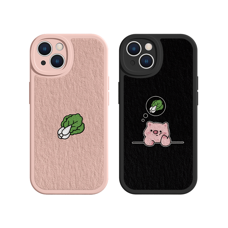 适用iPhone16pro/17白菜和猪苹果14手机壳13promax新款15pro情侣12简约11小众se3/xsma