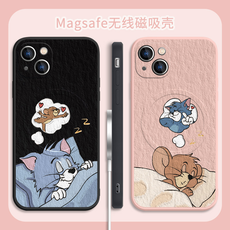 适用苹果手机壳猫和老鼠磁吸
